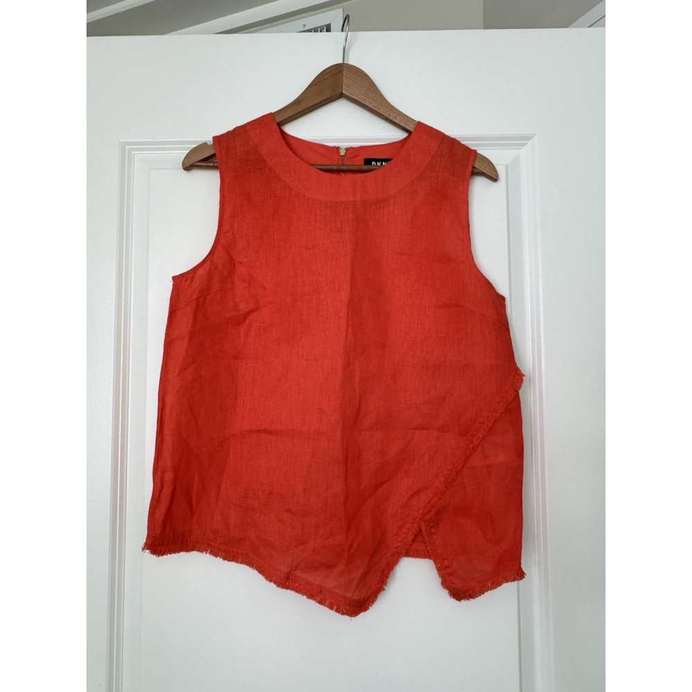 SOLD NOT FOR SALE DKNY Women’s 100% Linen Orange Asymmetrical Top